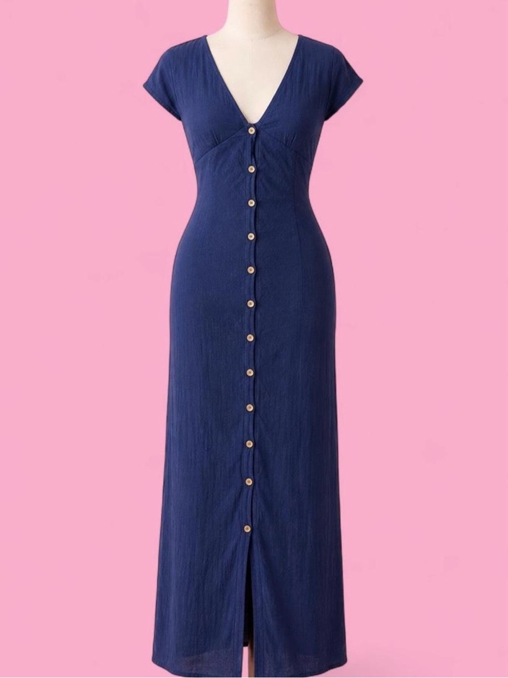 Free People New In Town Navy Maxi Dress Size Large- Button Front